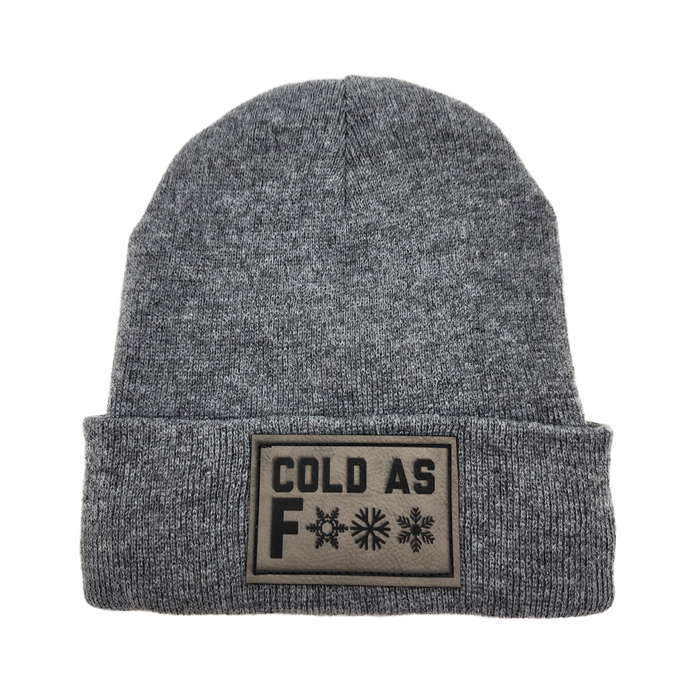 Cold as F*** Lined Knit Leather Patch Beanie