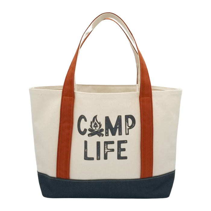 Camp Life Large Tote With Canvas Pocket