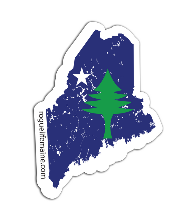 Distressed Maine State Flag Sticker Decal