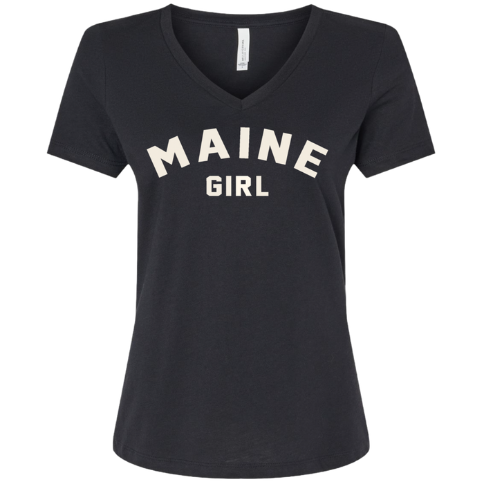 Maine Girl White Text V-Neck T-Shirt