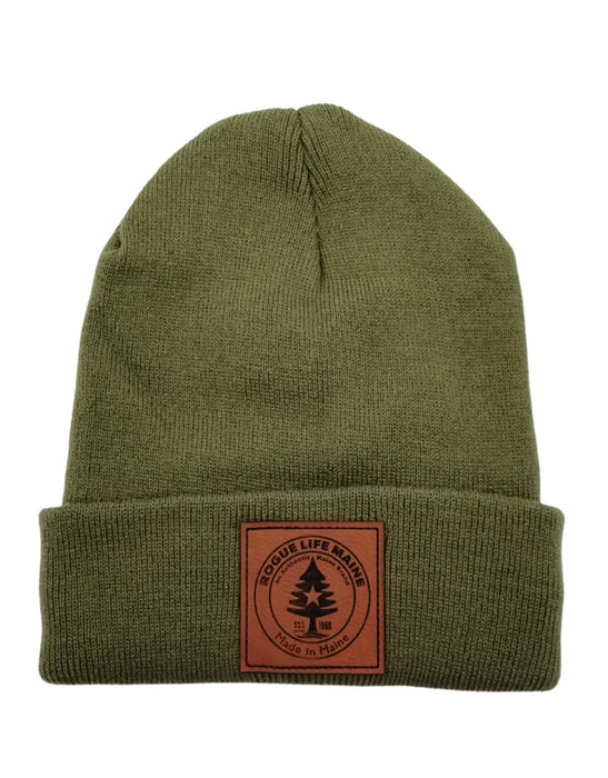 Rogue Life Logo Leather Patch Fleece-Lined Knit Beanie