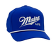 Performance 5-Panel Cap with visor cord in blue color and MAINE LiFE Embroidered lettering