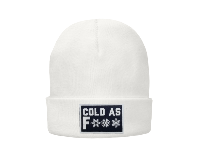Cold as F*** Embordered Patch Lined Knit Beanie SHOP ROGUE WEAR Hats White