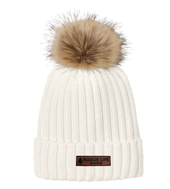 Ribbed Faux Fur Pom Beanie