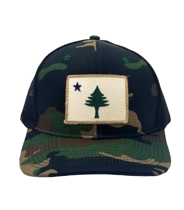 Maine Flag Patch Camo Trucker Hat