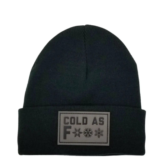 Cold as F*** Lined Knit Leather Patch Beanie SHOP ROGUE WEAR Hats Black
