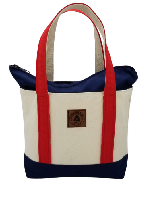 Medium Tote with Zipper Top Navy/Red
